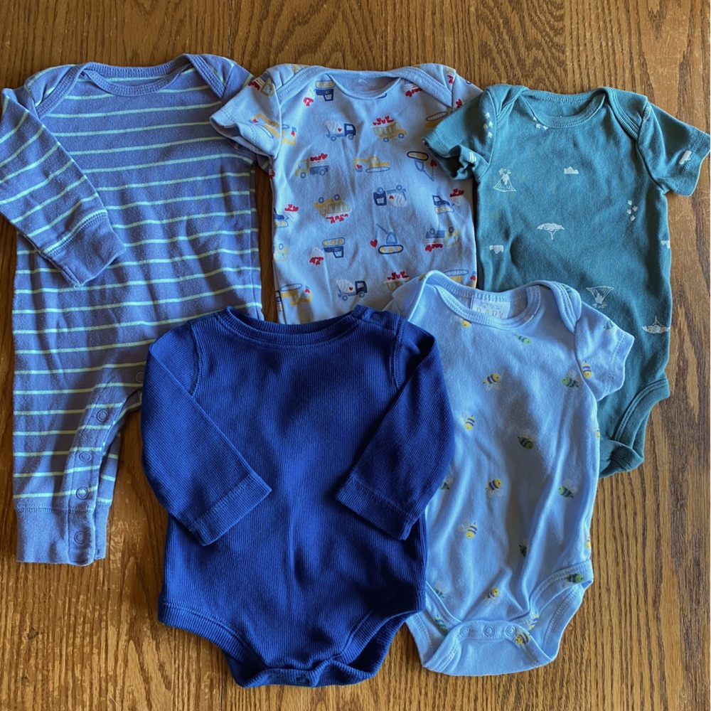 5 Baby Boy Blue & Navy One-Piece Bodysuit Set